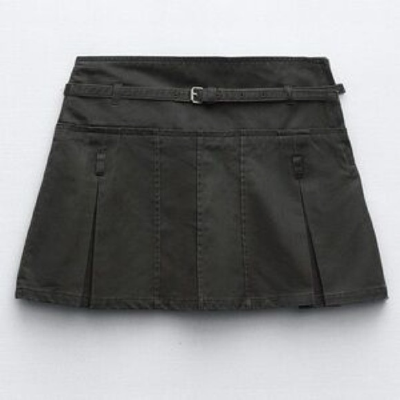 Zara waxed pleated skirt dark grey size small new - Picture 1 of 9